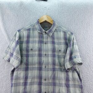 KÜHL Born in the Mountains Mens M Plaid Short Sleeve Button Up Shirt Hiking Camp